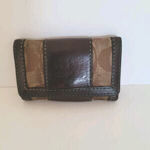 Damaged Coach Wallet Key Case Holder Brown Canvas Leather Small Fair